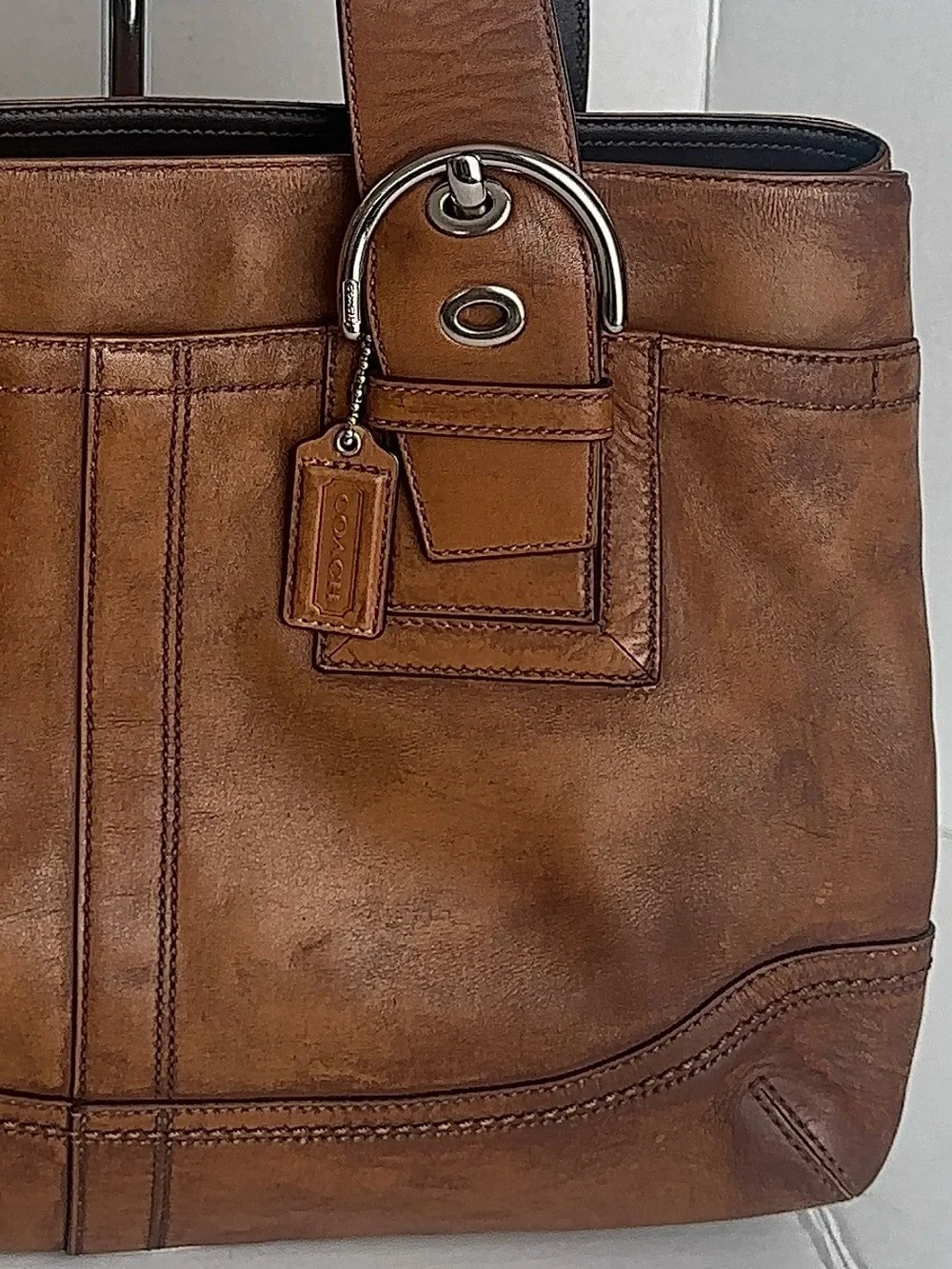Coach Legacy Leather Tote Bag Tan Cognac Shoulder Handbag F12303